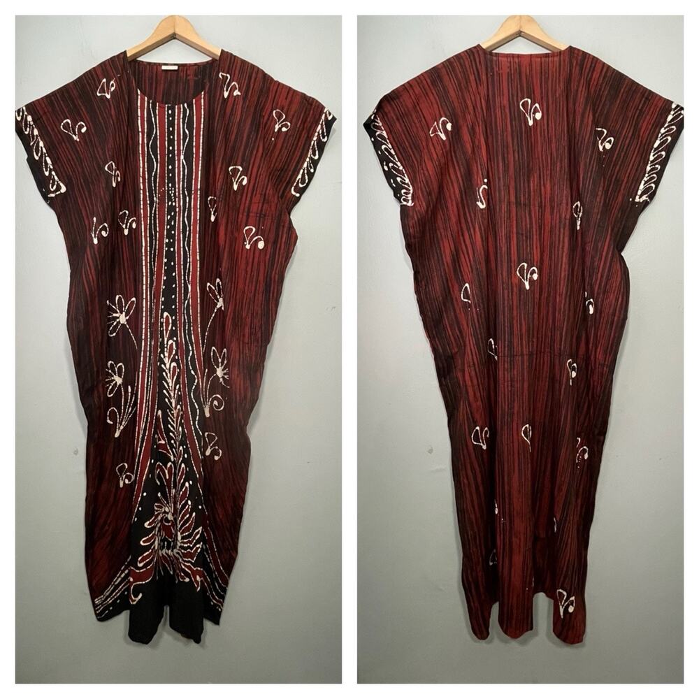 Belma New York One Size Dark Tribal Ethnic Print Batik Kaftan Robe Lounge MuuMuu